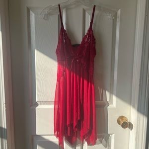 ~ SOLD ~ depop :) Avid Love Red Babydoll Mini Lace Slip Dress- Medium